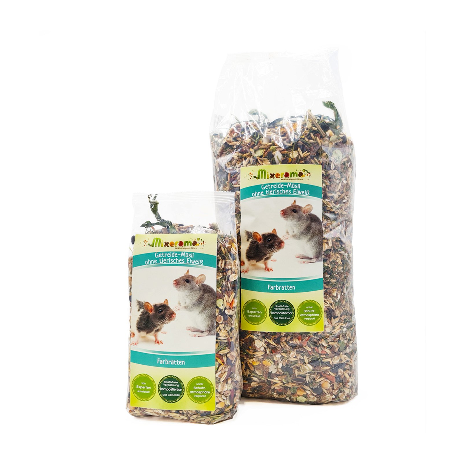 Coloured rat cereal muesli without animal protein