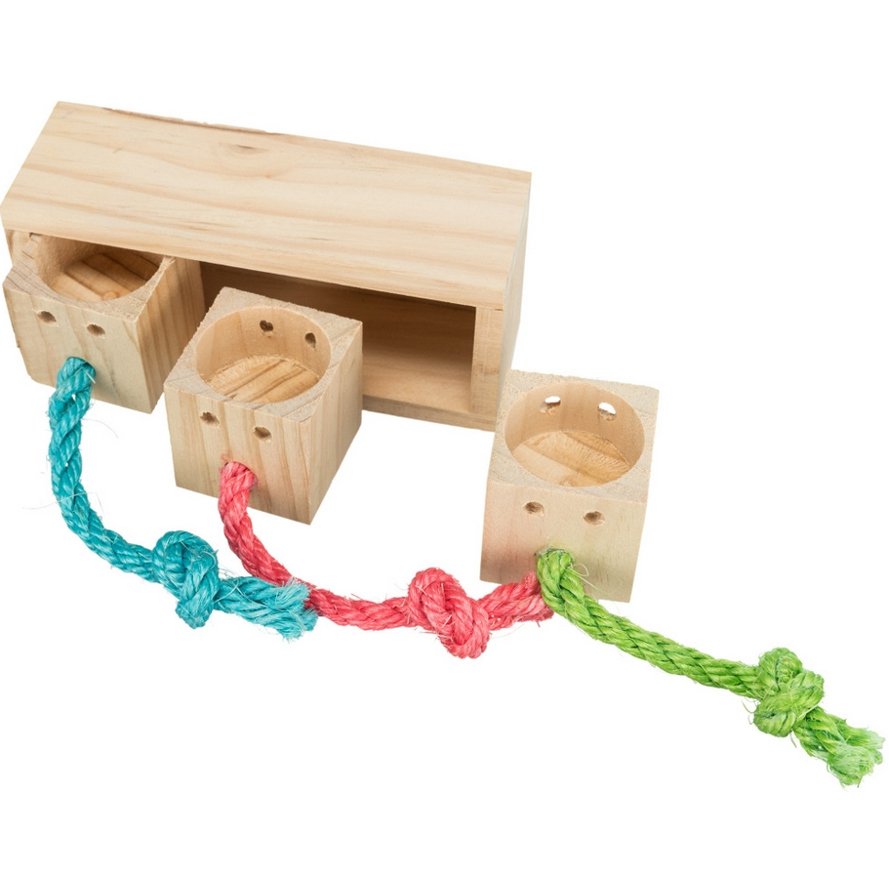 Foraging Spielzeug mit drei Würfeln für große Nager und Papageien